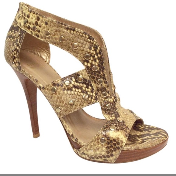 STUART WEITZMAN Snakeskin Studded Sandals - Picture 1 of 8